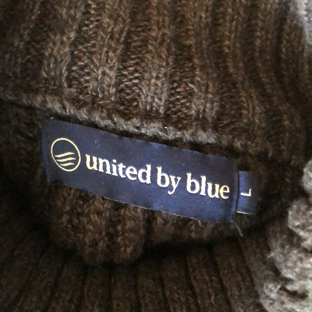 Men’s United By Blue Organic Cotton Blend Moc Neck Cable Knit Sweater - Picture 8 of 10
